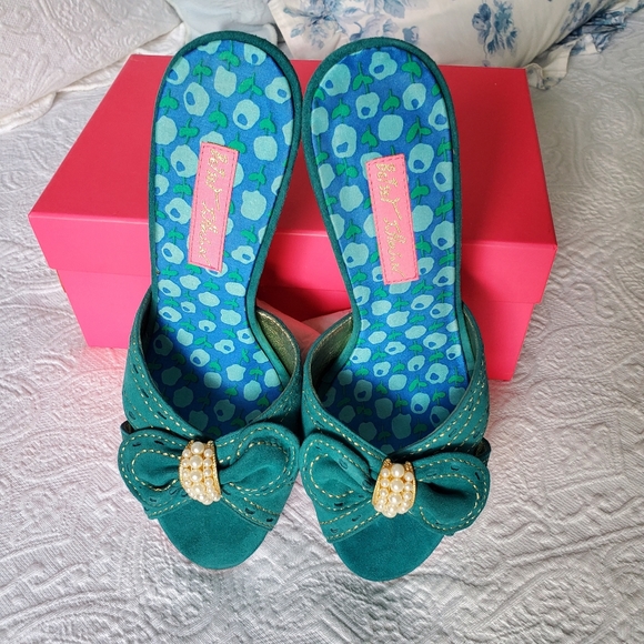 Betsey Johnson 'Catalyna' Slide Turquoise Heels New in Box -Sz 8M - Picture 2 of 10